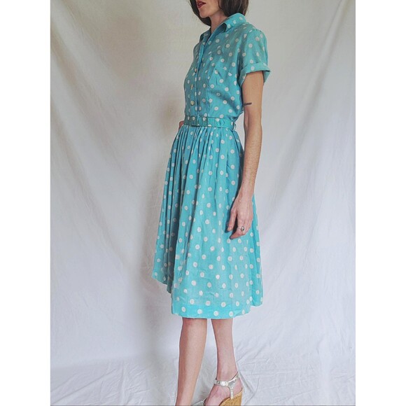 Vintage 1950s Polka Dot Shirt Dress: 50s Cotton Day Dress, Womens Medium - Picture 11 of 15